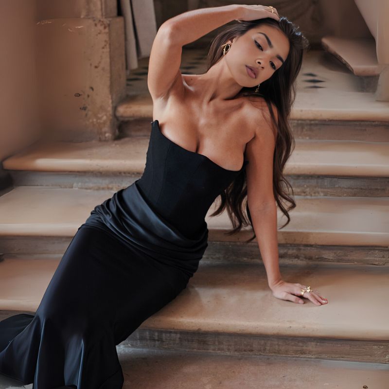 Claudine | Robe d'invitée de Mariage Épaules dénudées pour femme | Maxi