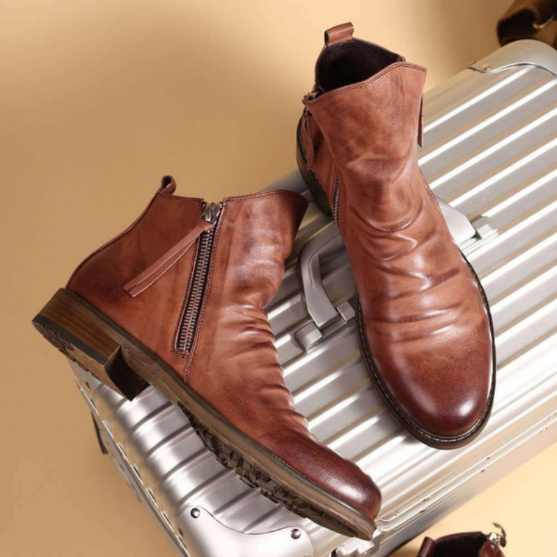 Bottes Montantes Zippées en Cuir pour Homme