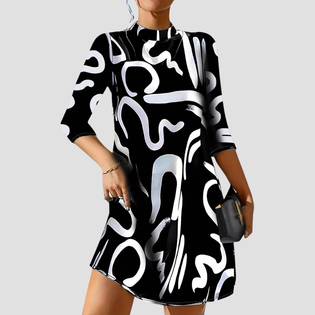 Margret | Robe mini imprimée à manches longues pour femmes avec col rond