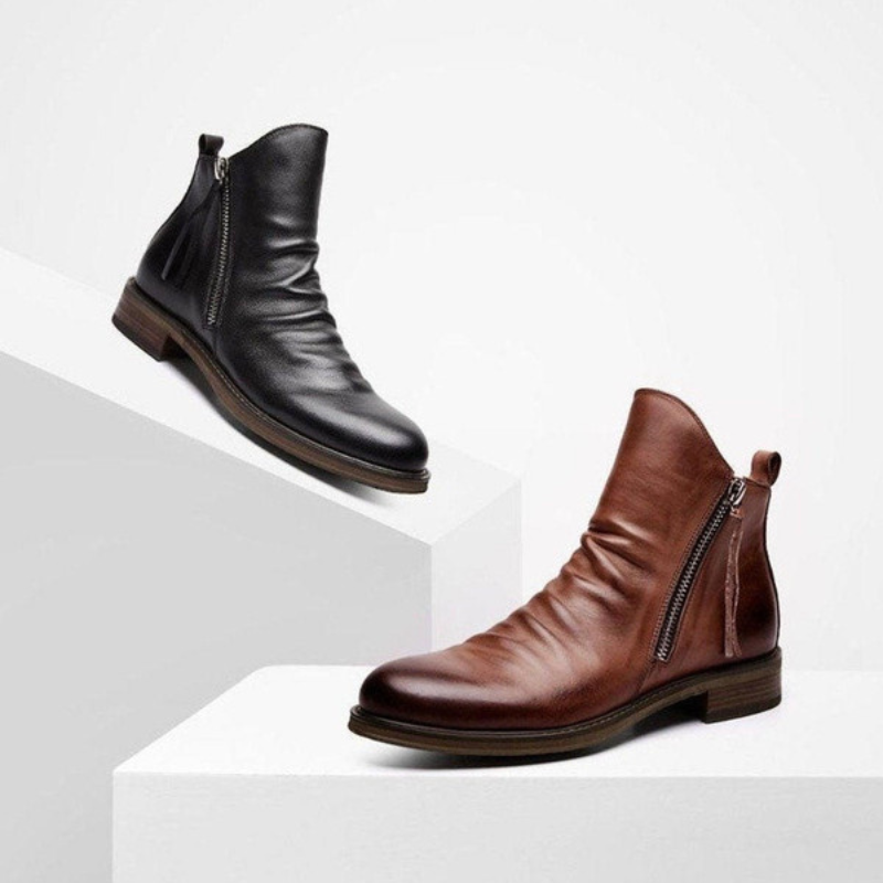 Bottes Montantes Zippées en Cuir pour Homme