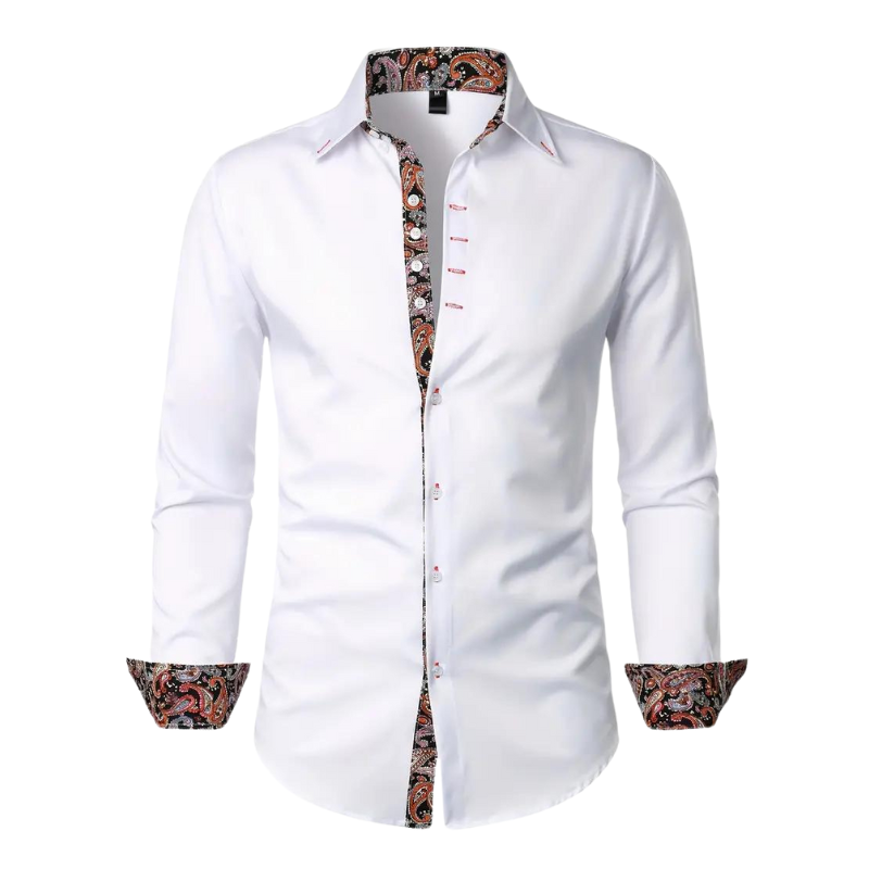 Yves | Chemise Habillée pour Hommes avec Détails à Imprimé Paisley – Mélange Coton-Polyester