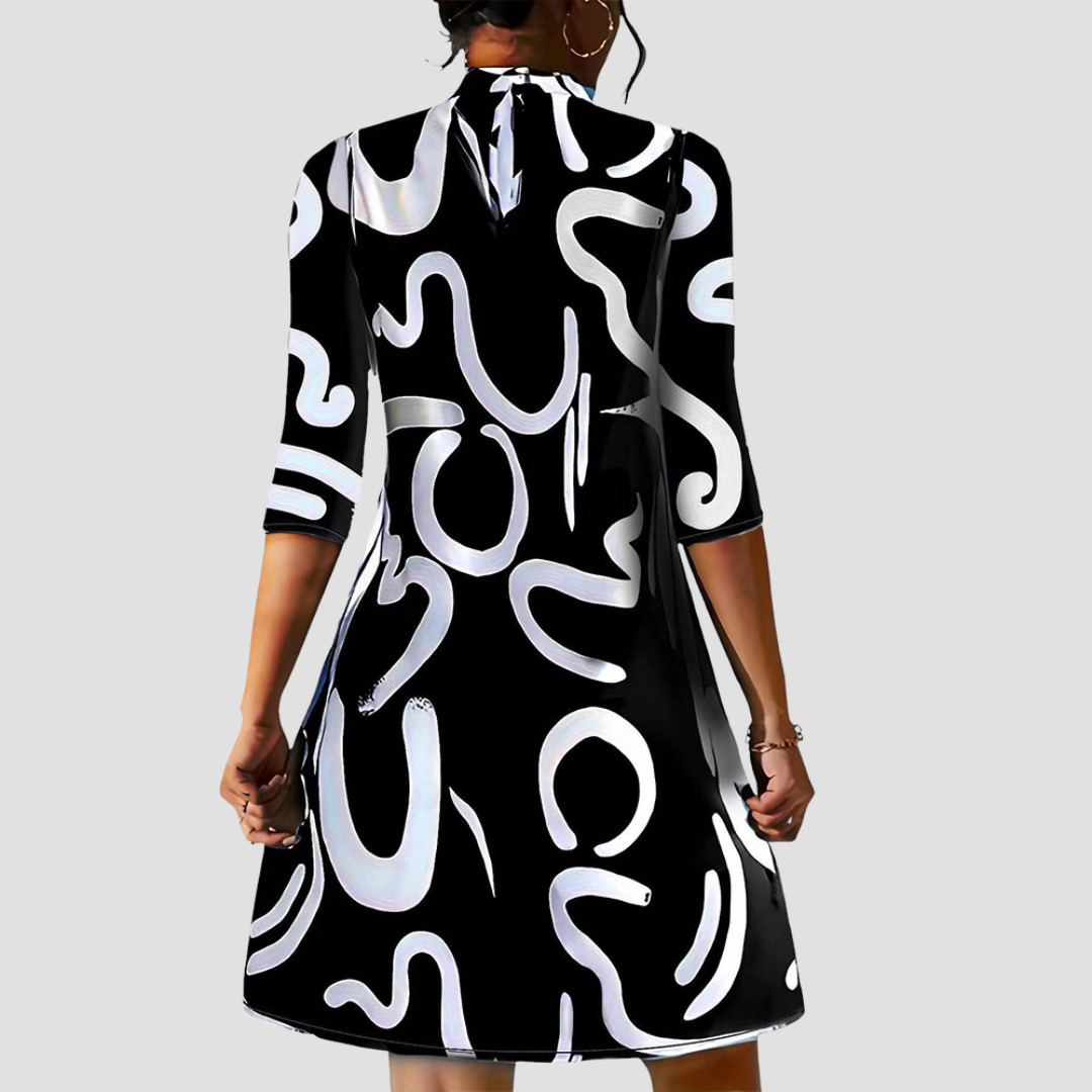 Margret | Robe mini imprimée à manches longues pour femmes avec col rond