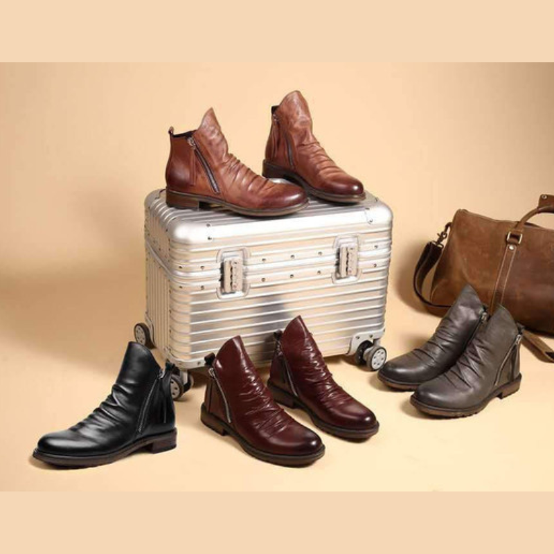 Bottes Montantes Zippées en Cuir pour Homme