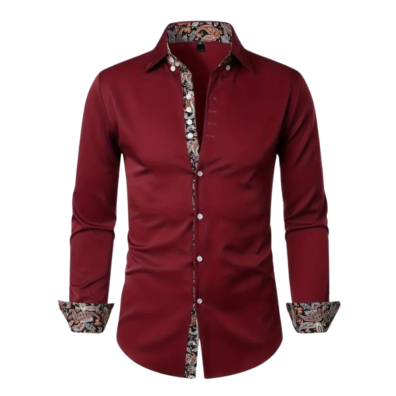 Yves | Chemise Habillée pour Hommes avec Détails à Imprimé Paisley – Mélange Coton-Polyester