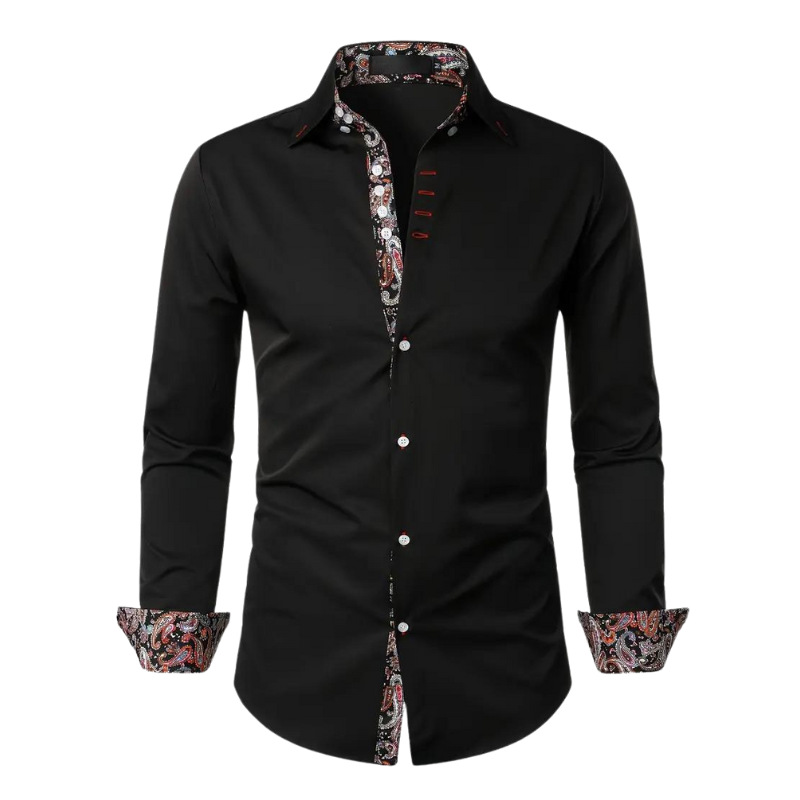 Yves | Chemise Habillée pour Hommes avec Détails à Imprimé Paisley – Mélange Coton-Polyester