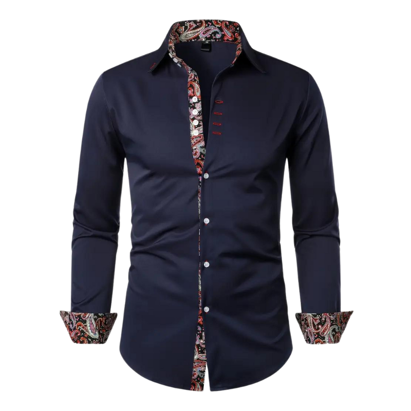 Yves | Chemise Habillée pour Hommes avec Détails à Imprimé Paisley – Mélange Coton-Polyester