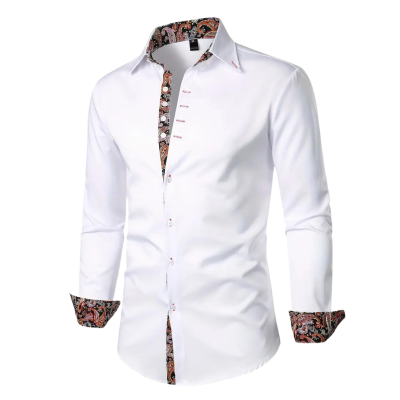 Yves | Chemise Habillée pour Hommes avec Détails à Imprimé Paisley – Mélange Coton-Polyester