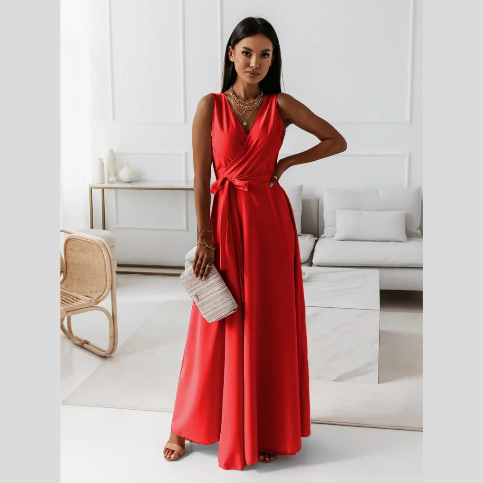 Robe Longue Soiree pour Femme avec Col en V