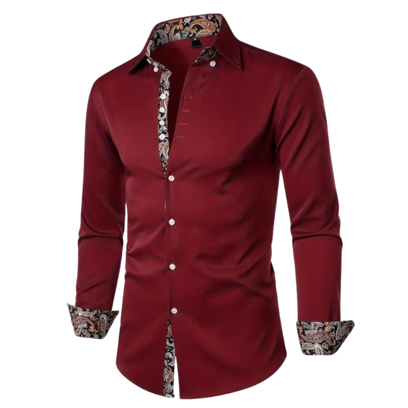 Yves | Chemise Habillée pour Hommes avec Détails à Imprimé Paisley – Mélange Coton-Polyester