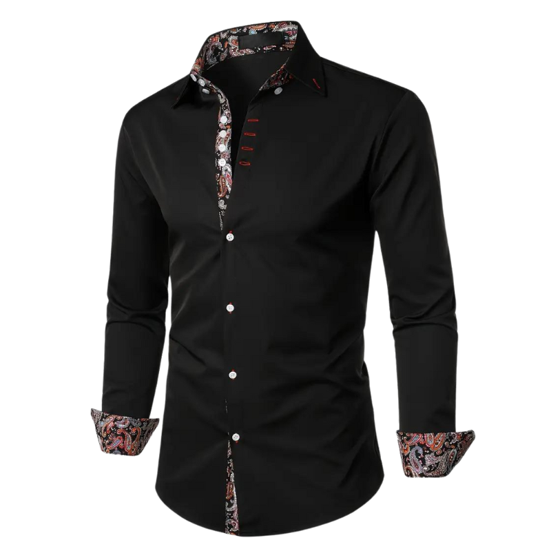 Yves | Chemise Habillée pour Hommes avec Détails à Imprimé Paisley – Mélange Coton-Polyester