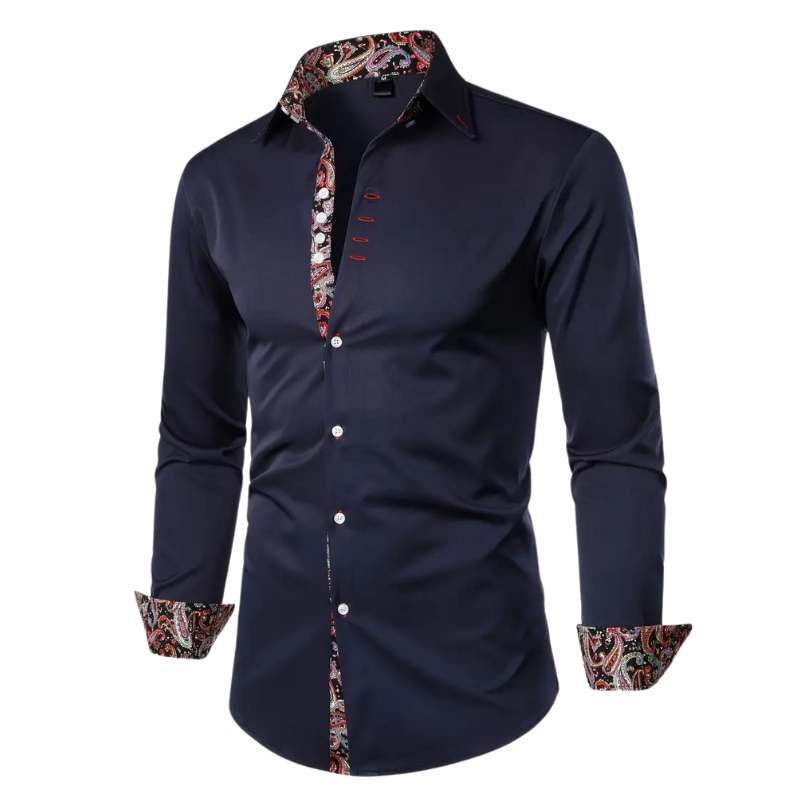 Yves | Chemise Habillée pour Hommes avec Détails à Imprimé Paisley – Mélange Coton-Polyester