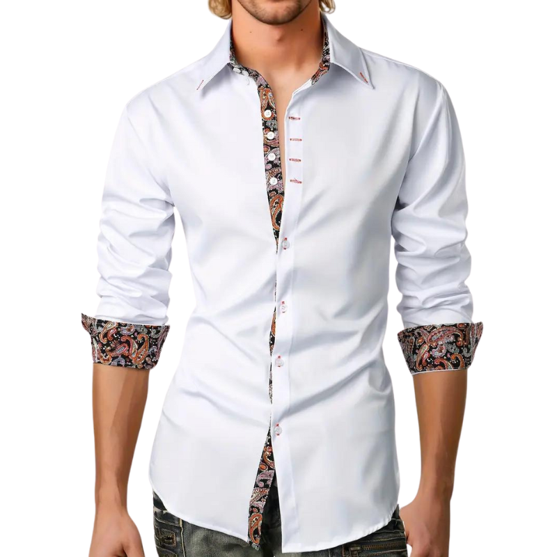 Yves | Chemise Habillée pour Hommes avec Détails à Imprimé Paisley – Mélange Coton-Polyester