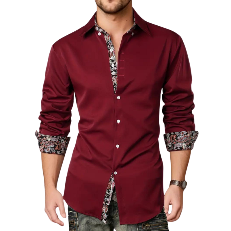 Yves | Chemise Habillée pour Hommes avec Détails à Imprimé Paisley – Mélange Coton-Polyester