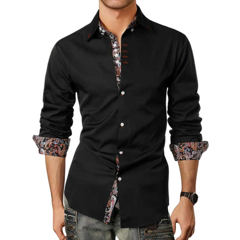 Yves | Chemise Habillée pour Hommes avec Détails à Imprimé Paisley – Mélange Coton-Polyester