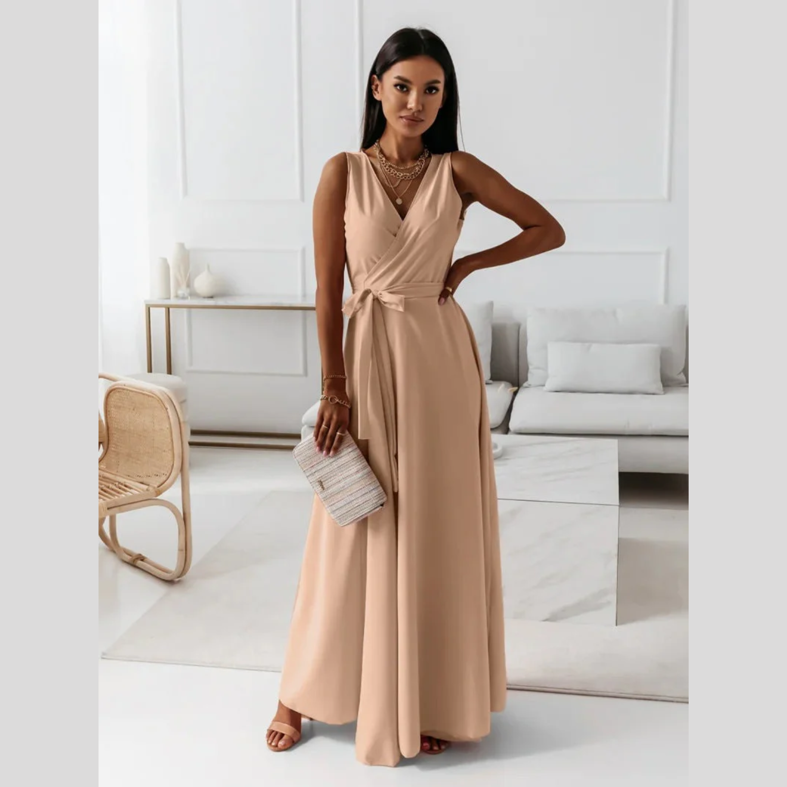 Robe Longue Soiree pour Femme avec Col en V