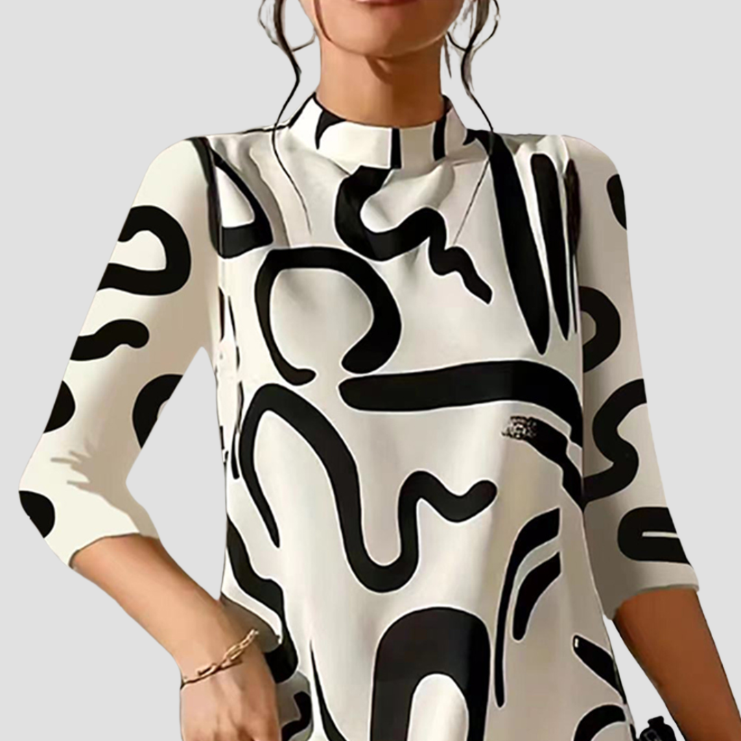 Margret | Robe mini imprimée à manches longues pour femmes avec col rond