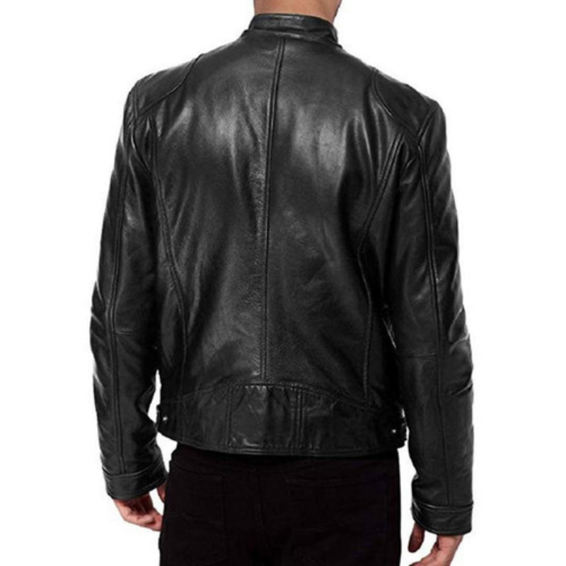 Veste à Col Motard en Cuir pour Homme