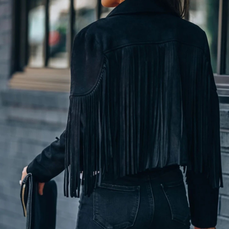 Romy | Veste à Franges en Daim avec Motif Cowboy