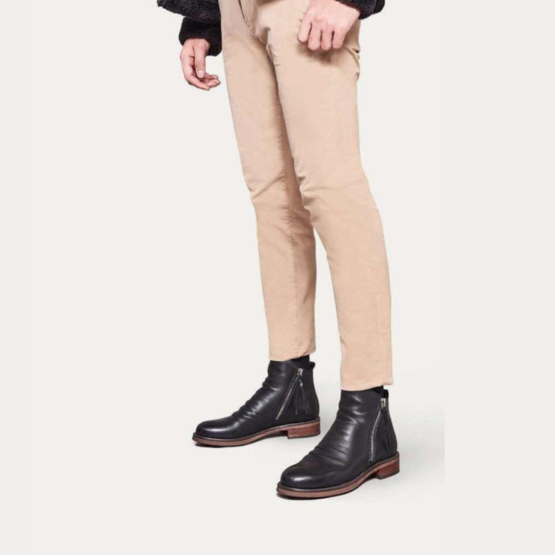 Bottes Montantes Zippées en Cuir pour Homme