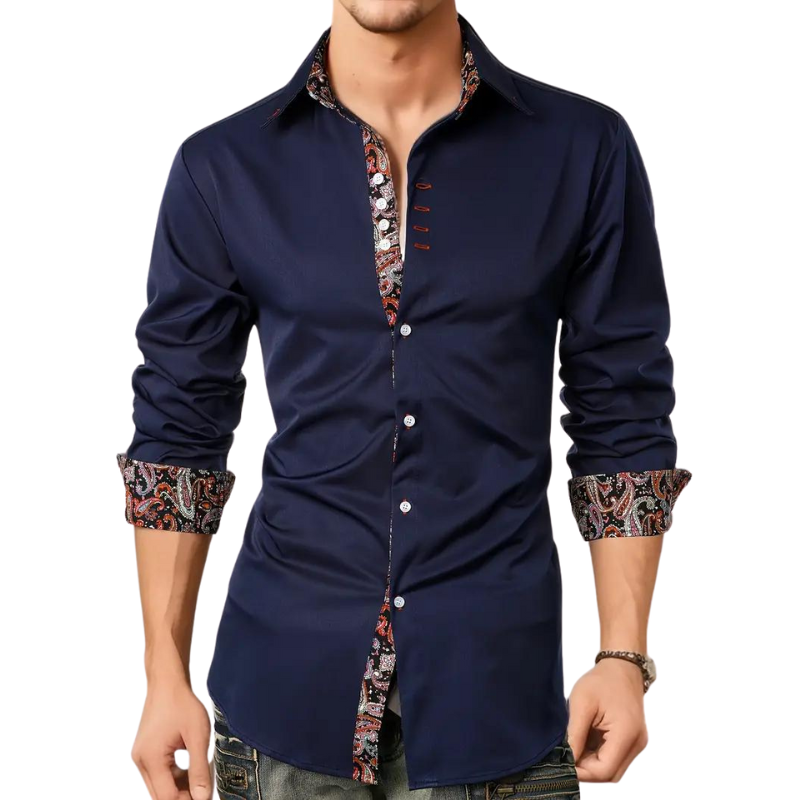 Yves | Chemise Habillée pour Hommes avec Détails à Imprimé Paisley – Mélange Coton-Polyester