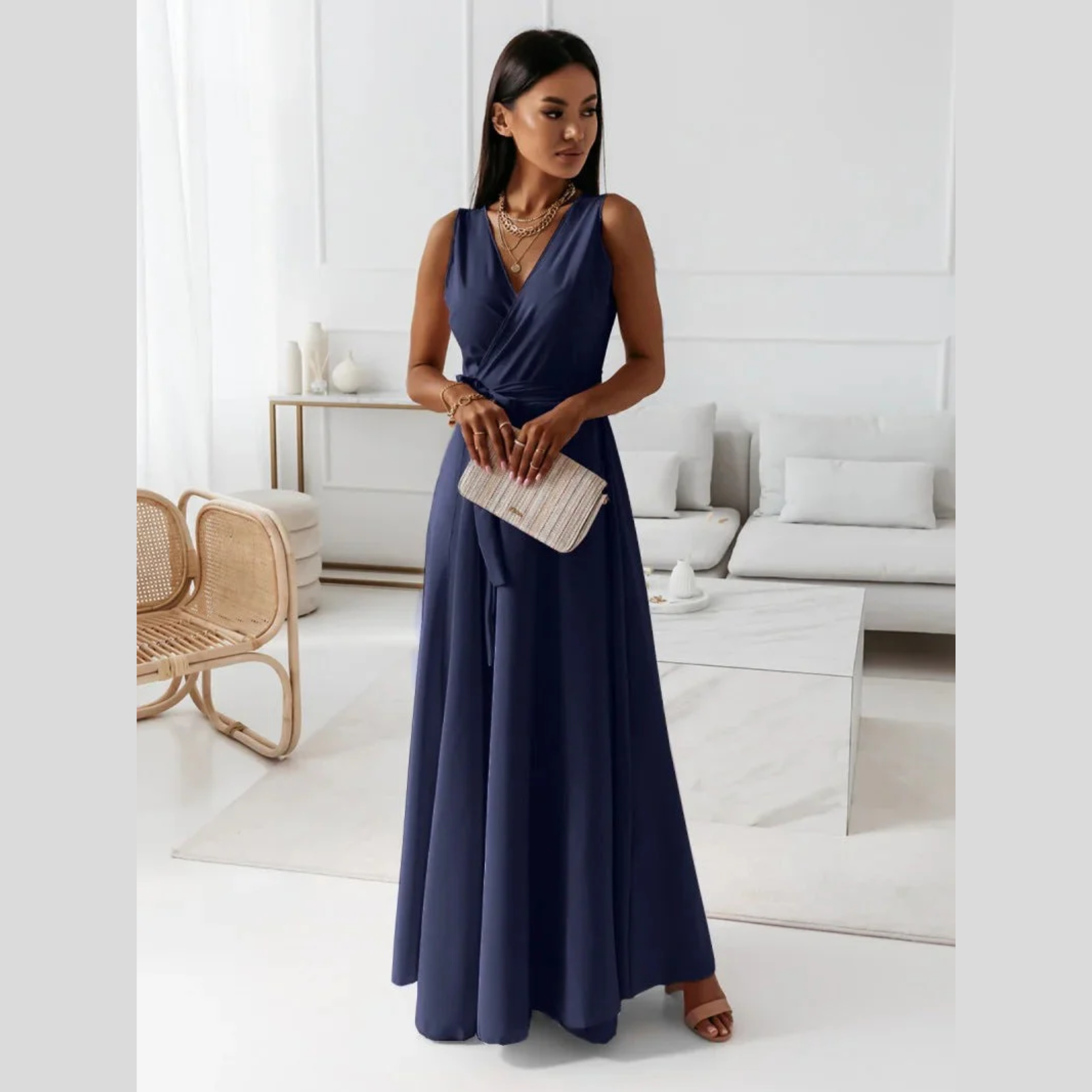 Robe Longue Soiree pour Femme avec Col en V