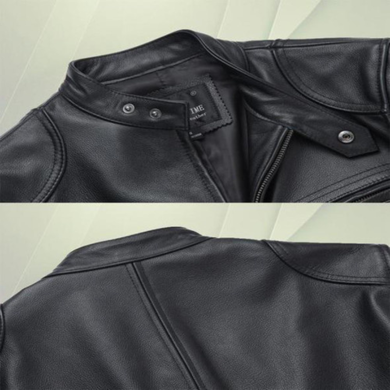 Veste à Col Motard en Cuir pour Homme