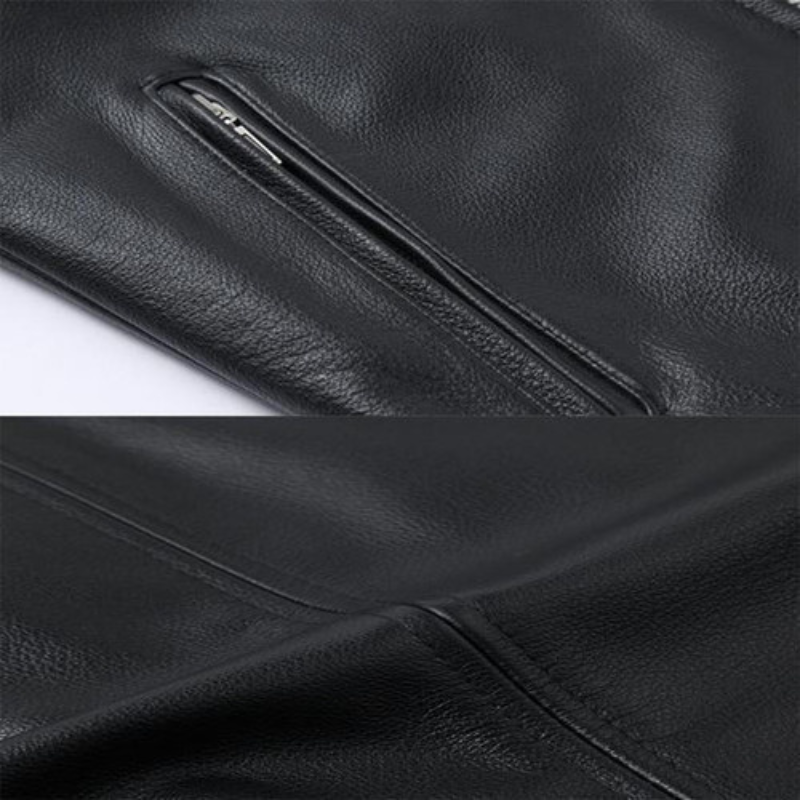 Veste à Col Motard en Cuir pour Homme
