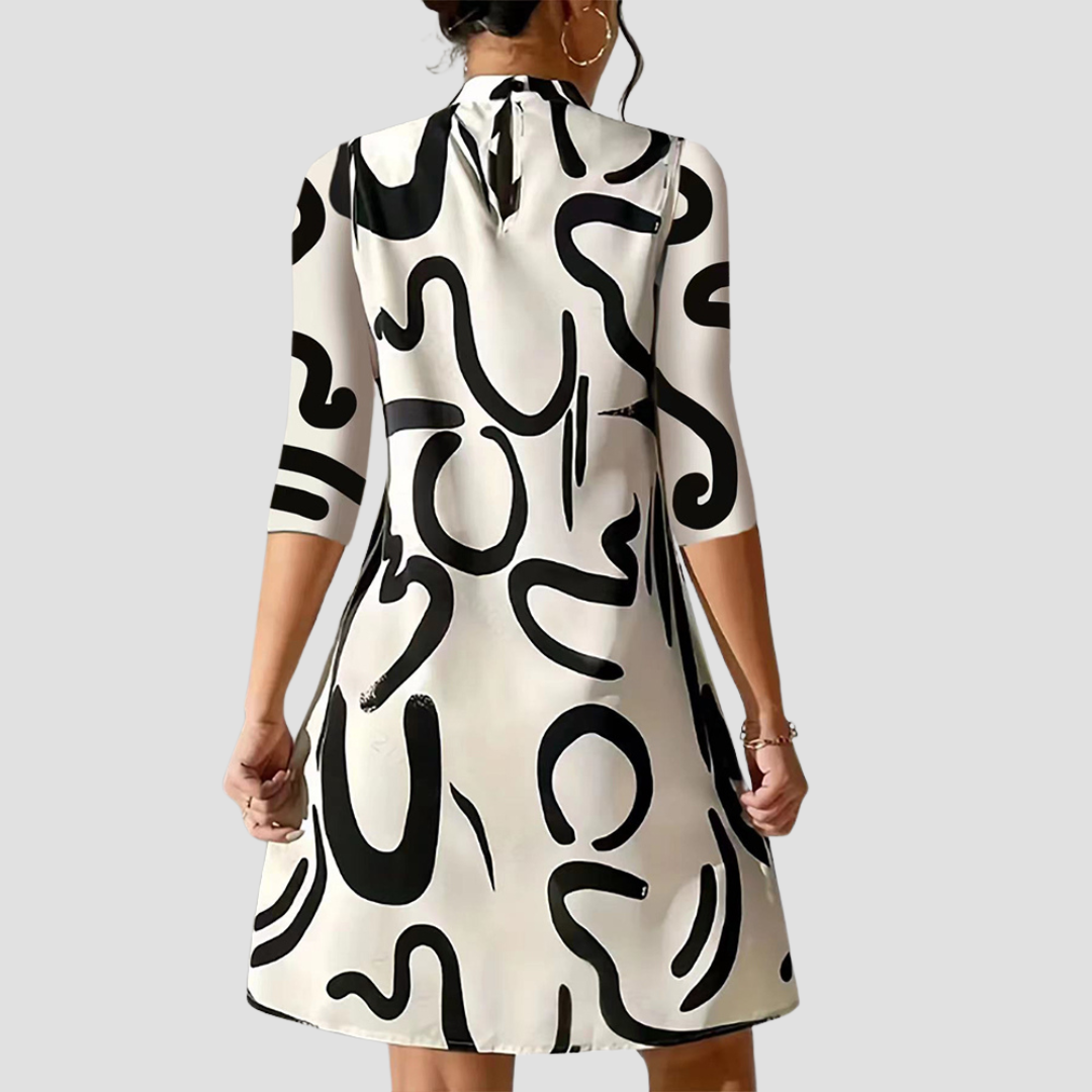 Margret | Robe mini imprimée à manches longues pour femmes avec col rond