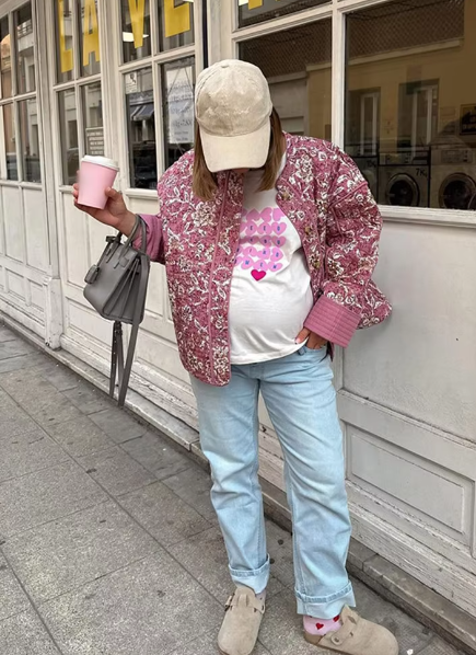 Alice | Veste florale matelassée rose pour l'automne et l'hiver - Wide Fit