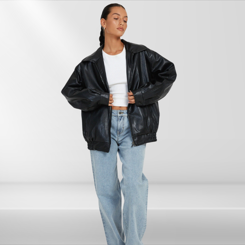 Julia | Veste en Similicuir Marron Oversize pour Femme