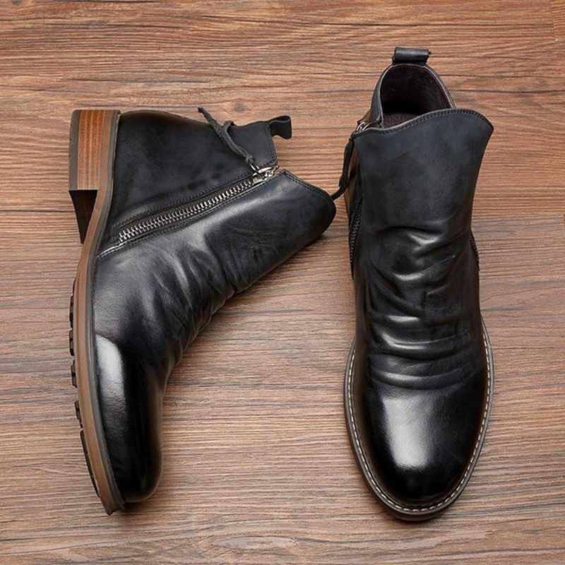 Bottes Montantes Zippées en Cuir pour Homme