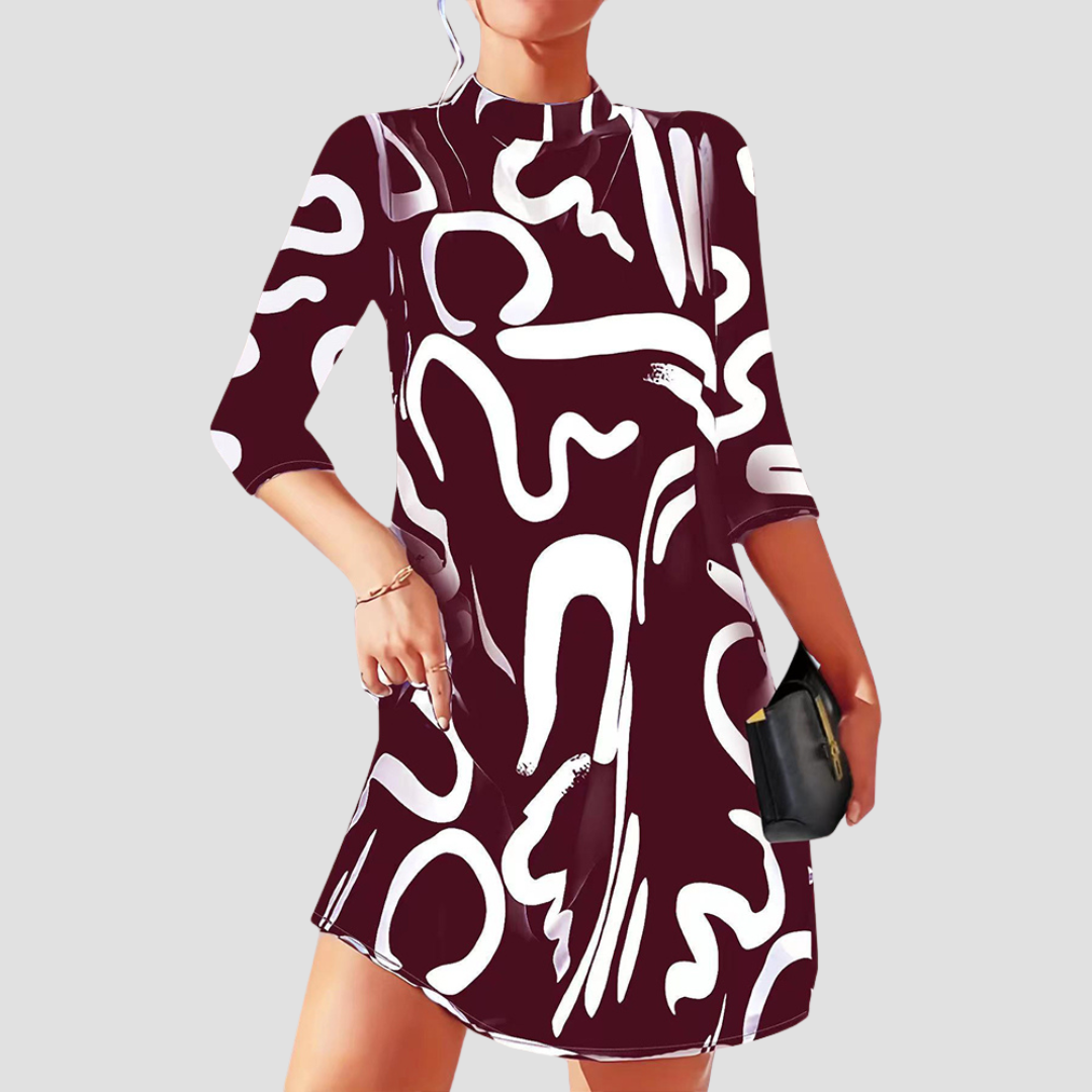 Margret | Robe mini imprimée à manches longues pour femmes avec col rond