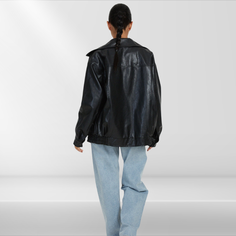 Julia | Veste en Similicuir Marron Oversize pour Femme