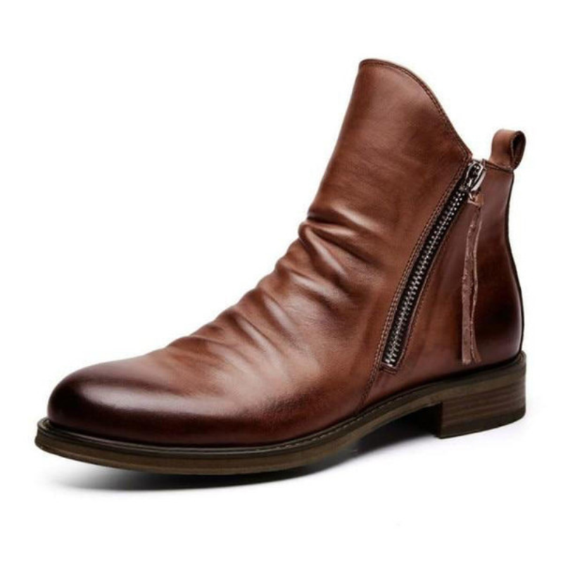 Bottes Montantes Zippées en Cuir pour Homme