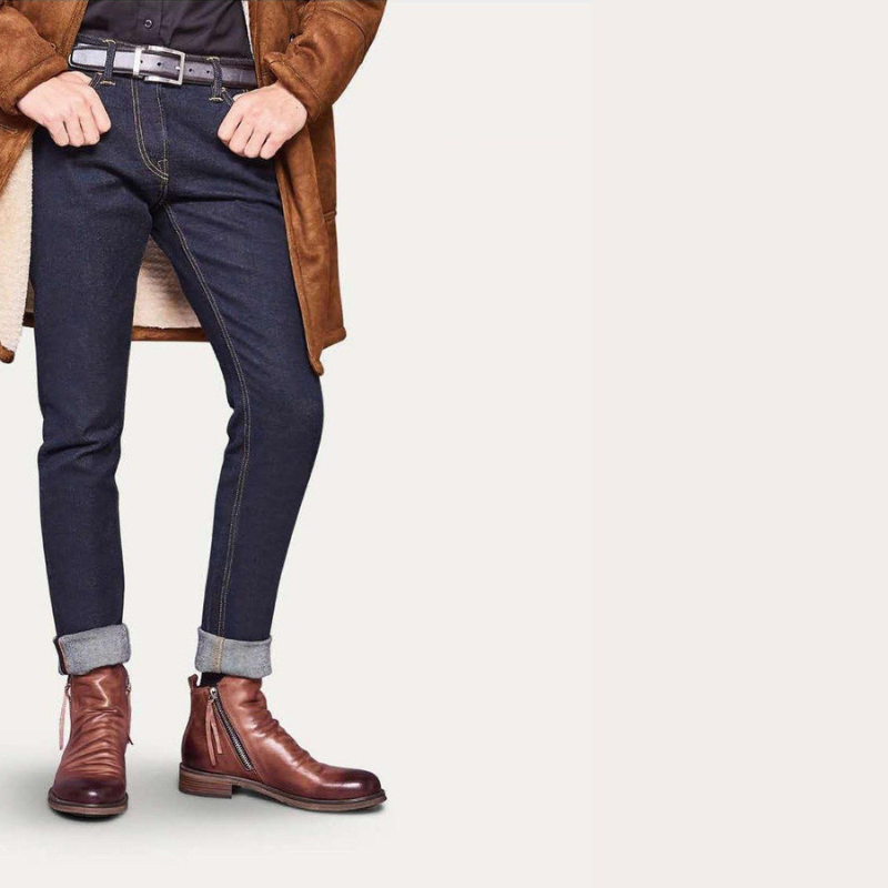 Bottes Montantes Zippées en Cuir pour Homme