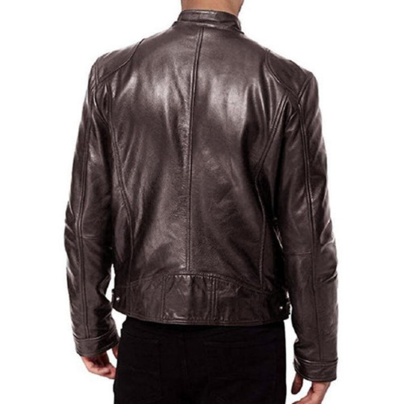 Veste à Col Motard en Cuir pour Homme