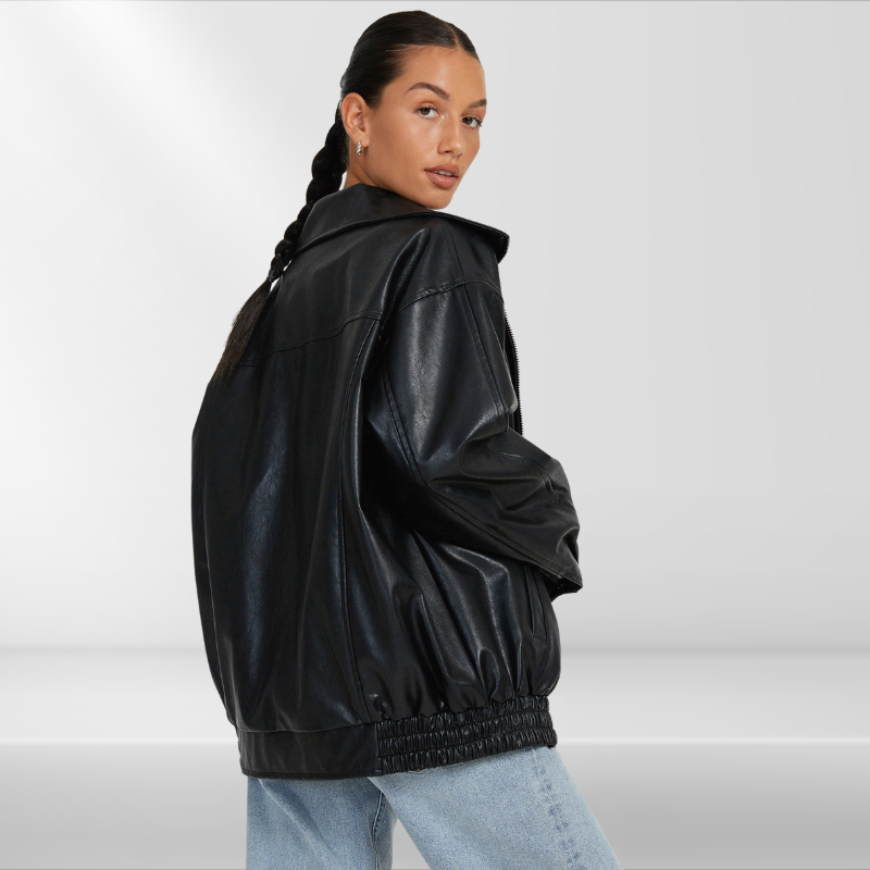 Julia | Veste en Similicuir Marron Oversize pour Femme