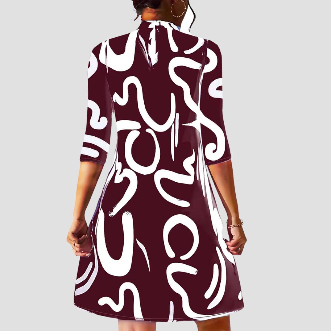 Margret | Robe mini imprimée à manches longues pour femmes avec col rond