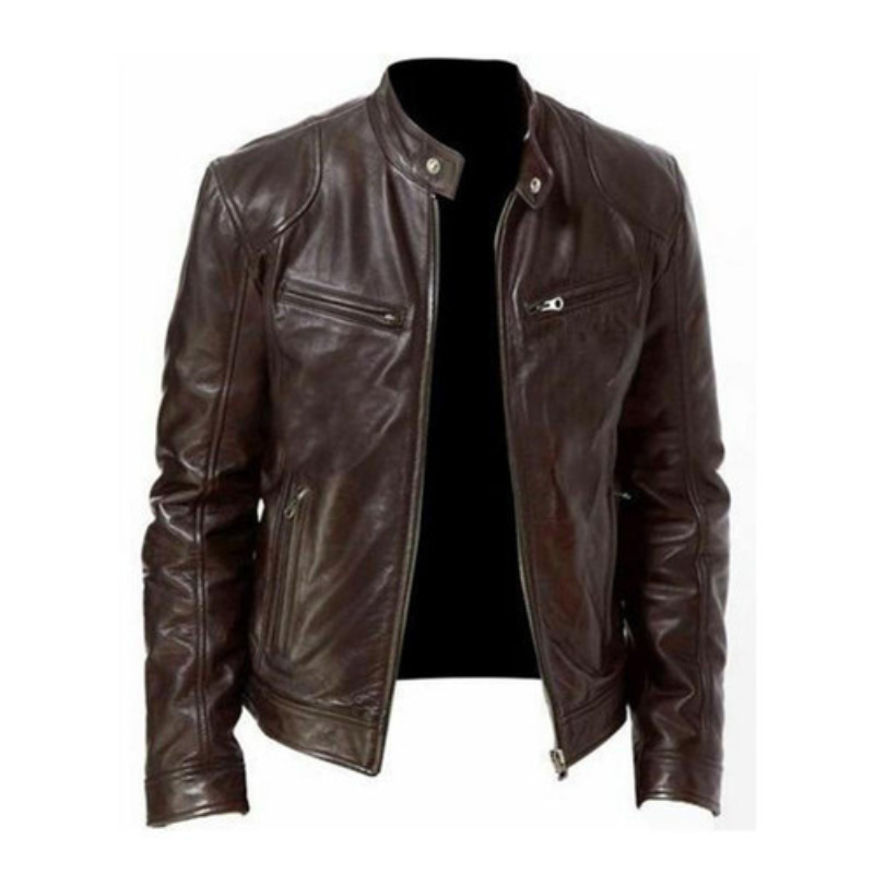Veste à Col Motard en Cuir pour Homme