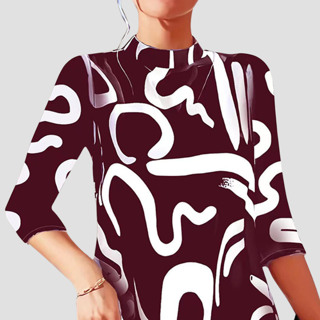 Margret | Robe mini imprimée à manches longues pour femmes avec col rond