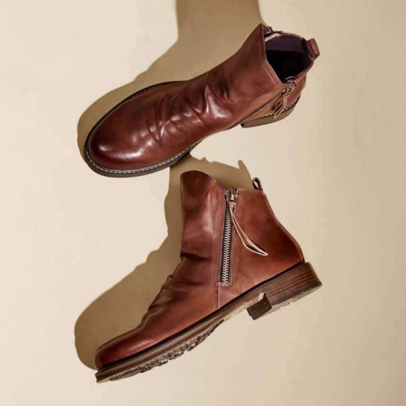 Bottes Montantes Zippées en Cuir pour Homme