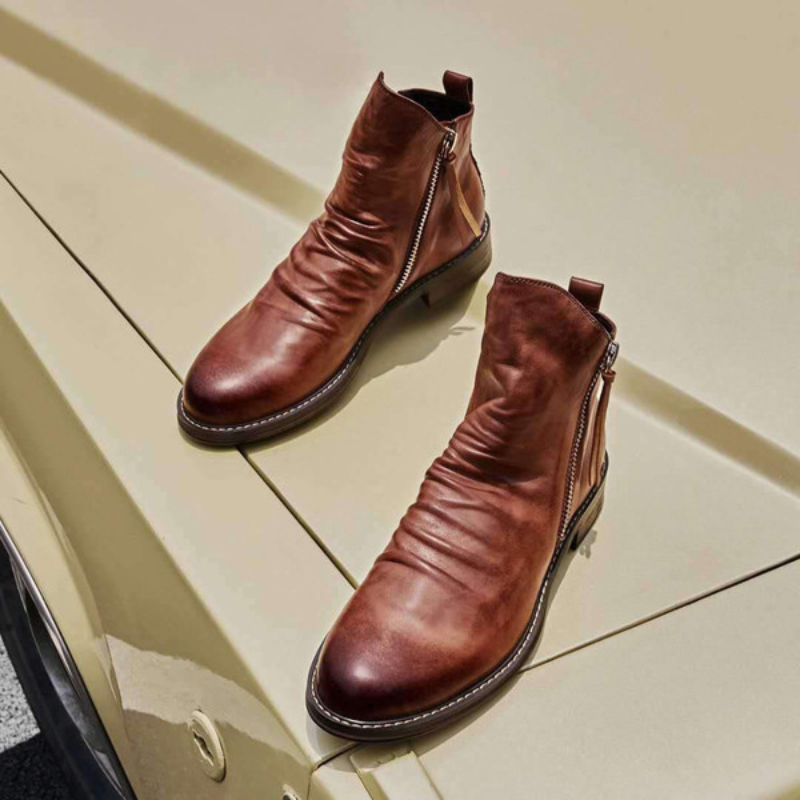 Bottes Montantes Zippées en Cuir pour Homme