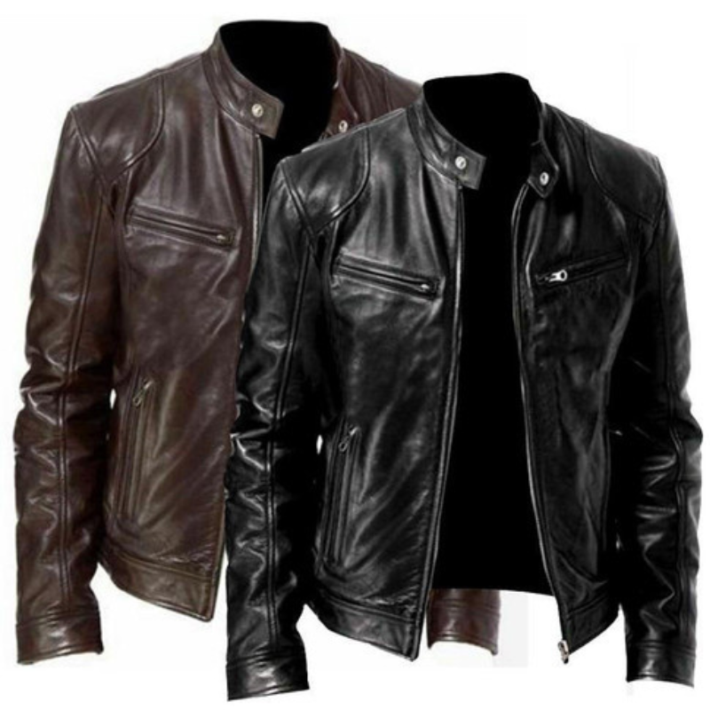 Veste à Col Motard en Cuir pour Homme