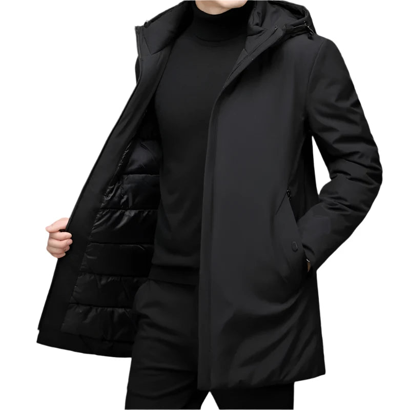 Phillipe | Veste classique noire avec capuche-Mens Coat-Barnier Boutique