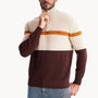 Florent | Pull Col Cheminée Zippé pour Hommes avec Motif Rayé-Mens Sweater-Marron-Barnier Boutique