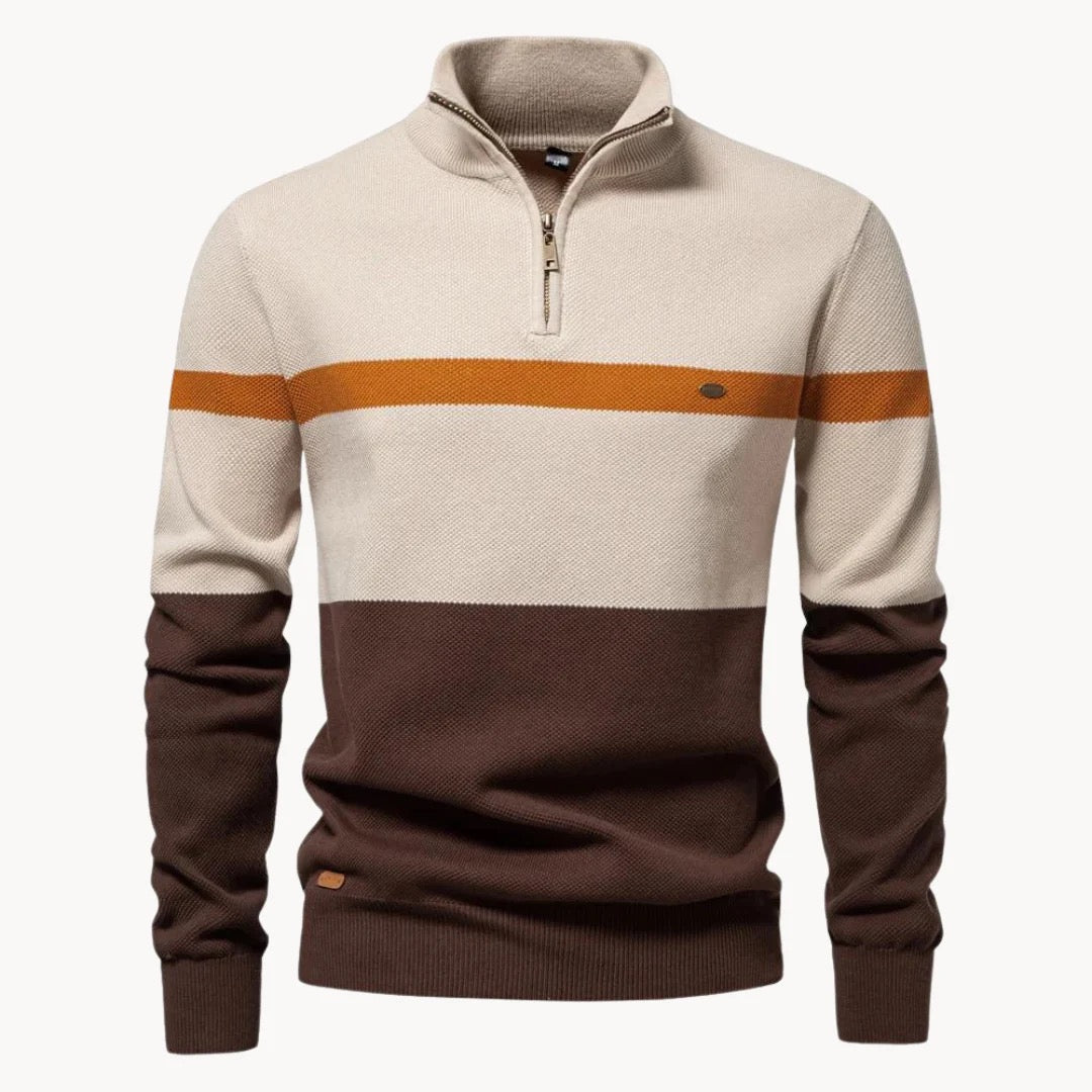 Florent | Pull Col Cheminée Zippé pour Hommes avec Motif Rayé-Mens Sweater-Barnier Boutique