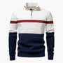 Florent | Pull Col Cheminée Zippé pour Hommes avec Motif Rayé-Mens Sweater-Blanc-Barnier Boutique