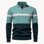 Florent | Pull Col Cheminée Zippé pour Hommes avec Motif Rayé-Mens Sweater-Vert-Barnier Boutique
