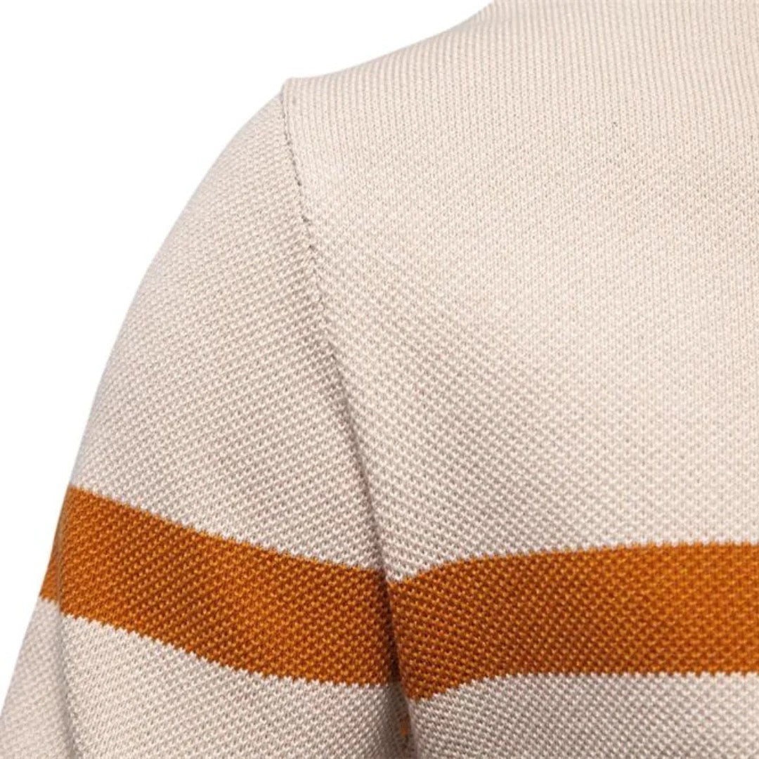 Florent | Pull Col Cheminée Zippé pour Hommes avec Motif Rayé-Mens Sweater-Barnier Boutique
