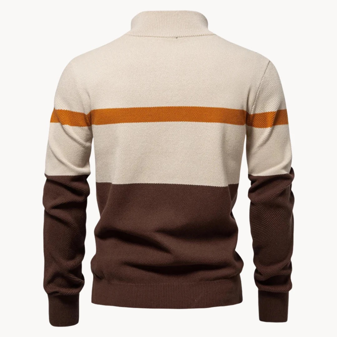 Florent | Pull Col Cheminée Zippé pour Hommes avec Motif Rayé-Mens Sweater-Barnier Boutique